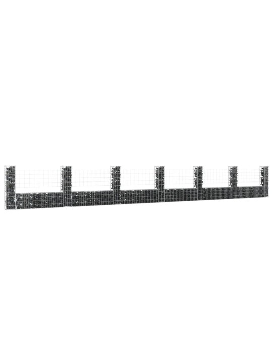 Gabionový koš ve tvaru U se 7 sloupky železo 740 x 20 x 100 cm