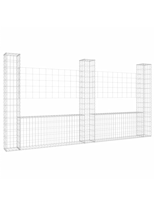 Gabionový koš ve tvaru U se 3 sloupky železo 260 x 20 x 150 cm