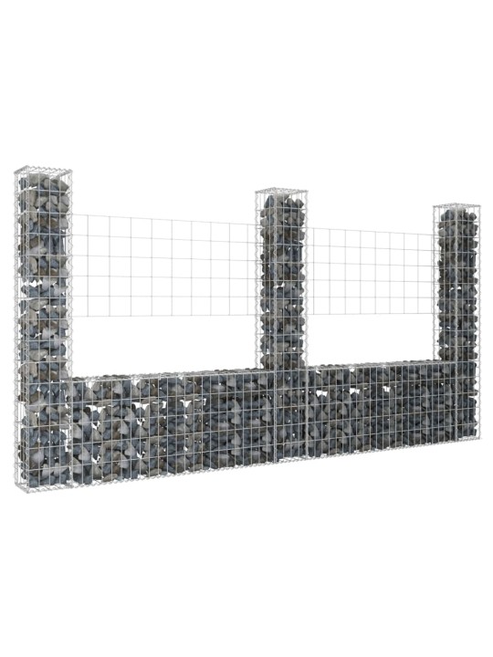 Gabionový koš ve tvaru U se 3 sloupky železo 260 x 20 x 150 cm