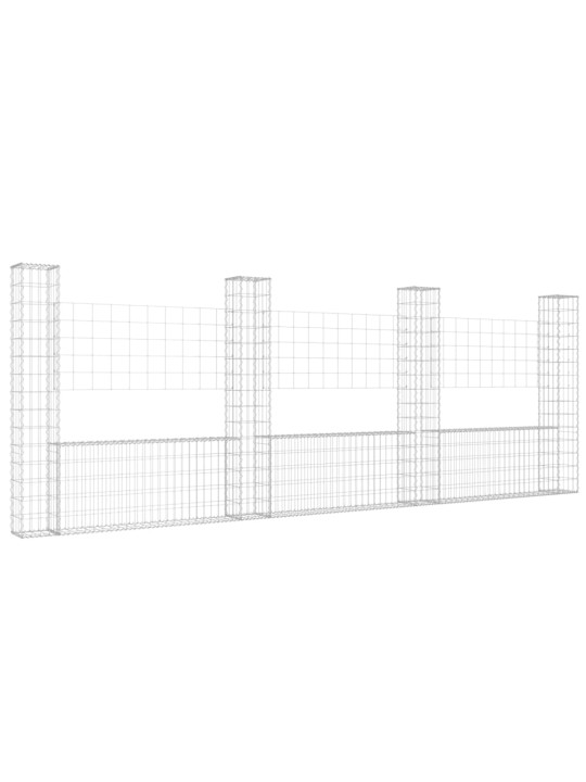 Gabionový koš ve tvaru U se 4 sloupky železo 380 x 20 x 150 cm