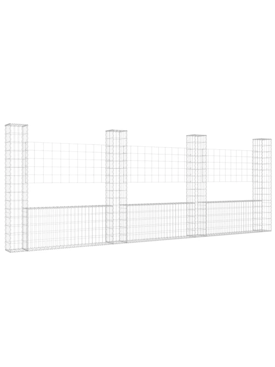 Gabionový koš ve tvaru U se 4 sloupky železo 380 x 20 x 150 cm