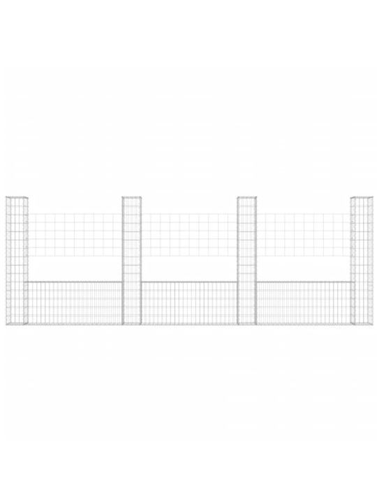 Gabionový koš ve tvaru U se 4 sloupky železo 380 x 20 x 150 cm