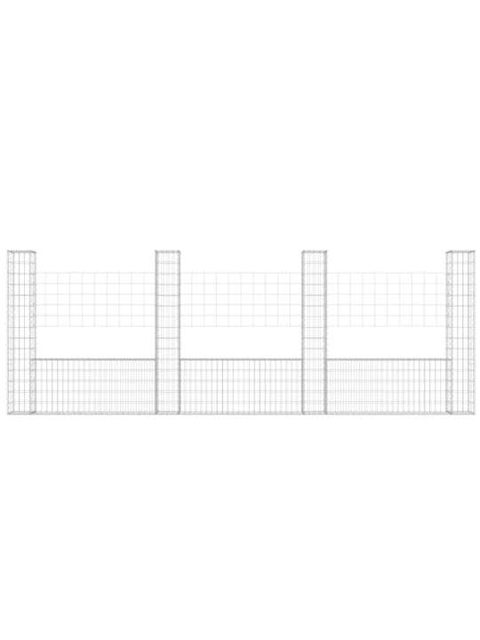 Gabionový koš ve tvaru U se 4 sloupky železo 380 x 20 x 150 cm