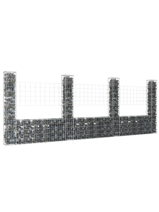 Gabionový koš ve tvaru U se 4 sloupky železo 380 x 20 x 150 cm