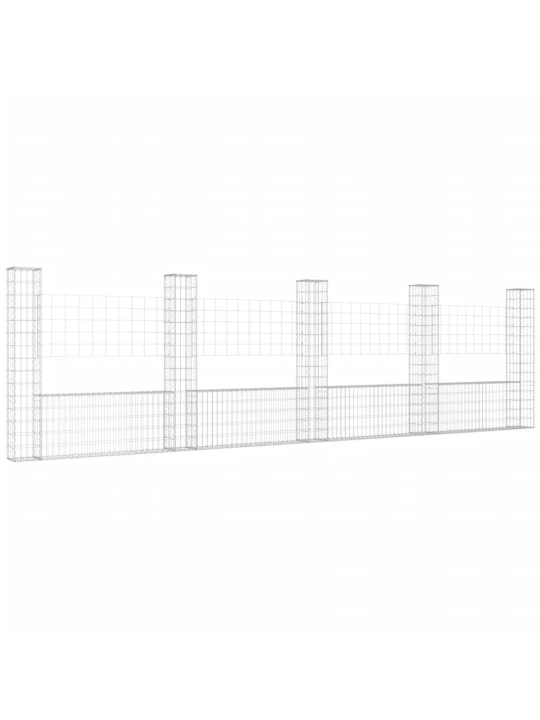 Gabionový koš ve tvaru U s 5 sloupky železo 500 x 20 x 150 cm