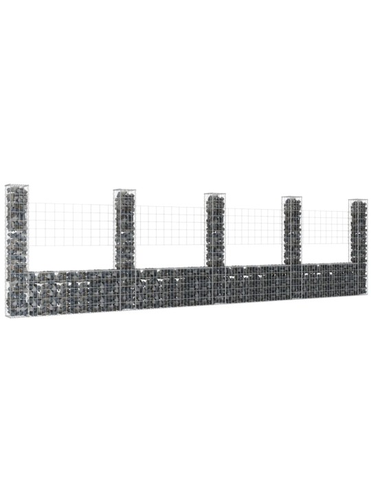 Gabionový koš ve tvaru U s 5 sloupky železo 500 x 20 x 150 cm