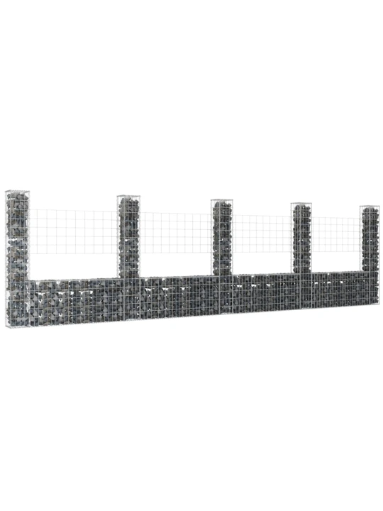 Gabionový koš ve tvaru U s 5 sloupky železo 500 x 20 x 150 cm