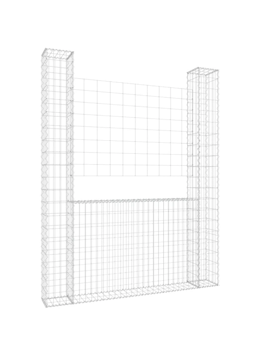 Gabionový koš ve tvaru U se 2 sloupky železo 140 x 20 x 200 cm
