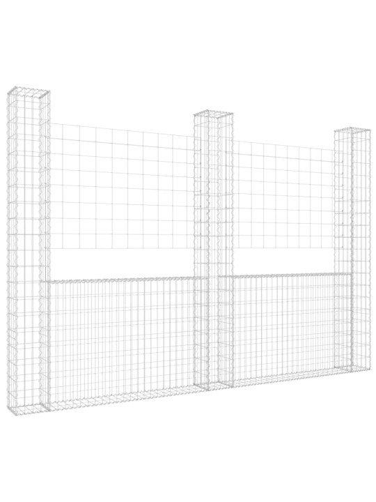 Gabionový koš ve tvaru U se 3 sloupky železo 260 x 20 x 200 cm