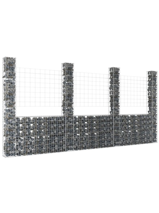 Gabionový koš ve tvaru U se 4 sloupky železo 380 x 20 x 200 cm