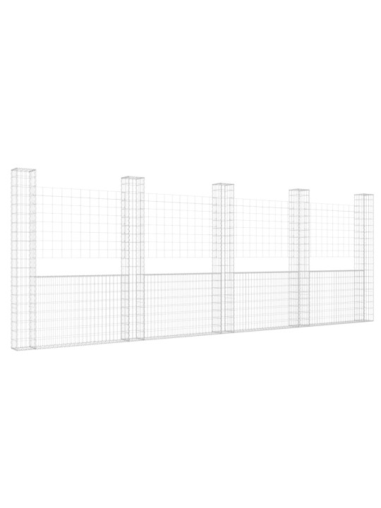 Gabionový koš ve tvaru U s 5 sloupky železo 500 x 20 x 200 cm