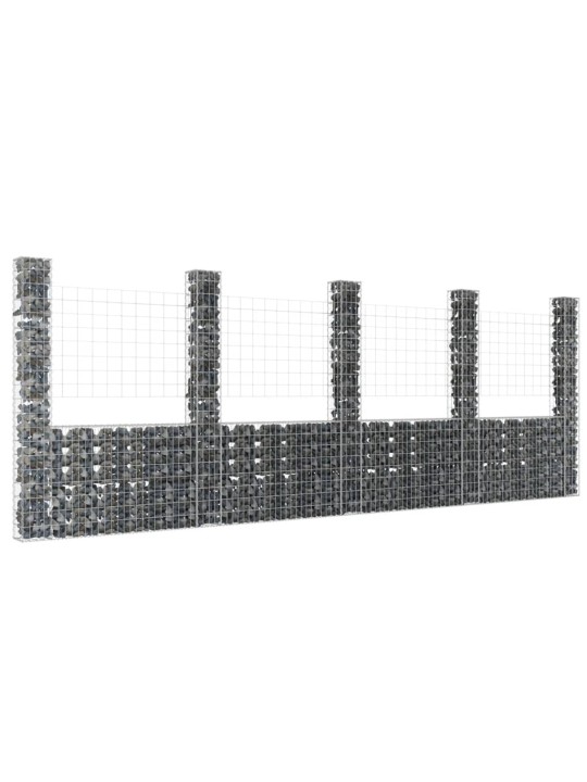 Gabionový koš ve tvaru U s 5 sloupky železo 500 x 20 x 200 cm