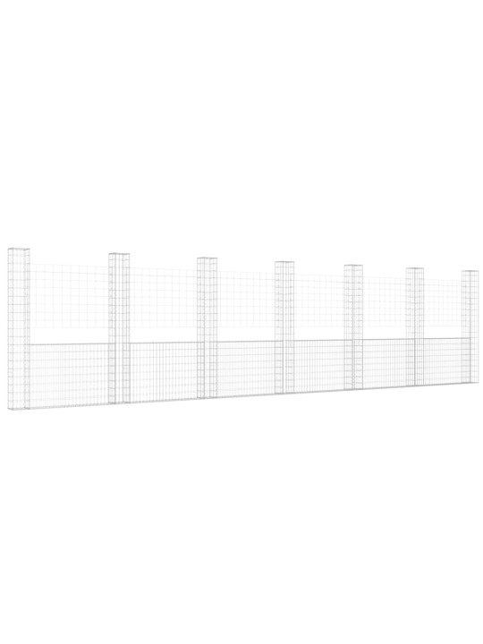 Gabionový koš ve tvaru U se 7 sloupky železo 740 x 20 x 200 cm