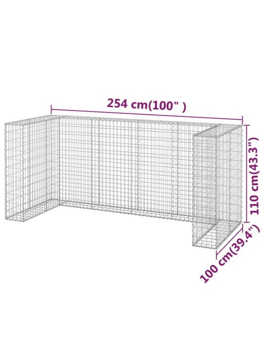 Gabionová zástěna pro popelnice pozinkovaná ocel 254x100x110 cm