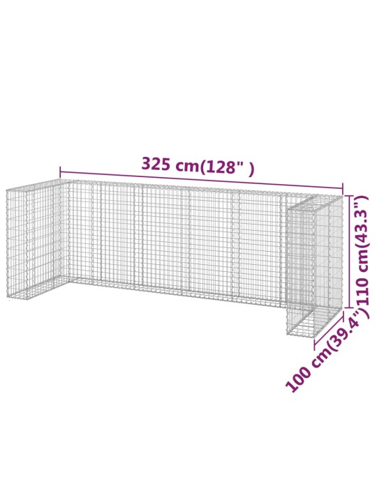 Gabionová zástěna pro popelnice pozinkovaná ocel 325x100x110 cm