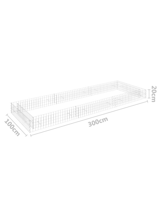 Gabionový vyvýšený záhon pozinkovaná ocel 300 x 100 x 20 cm