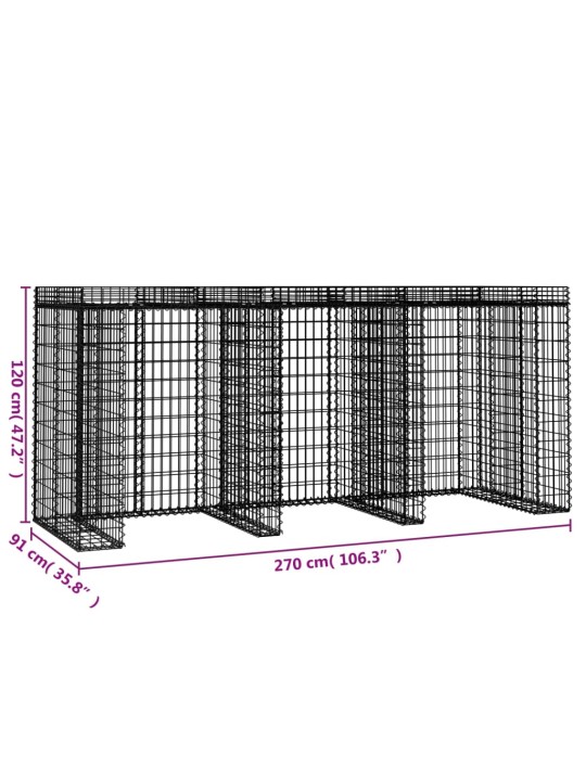 Gabionová stěna na popelnice 270x91x120 cm pozinkované železo