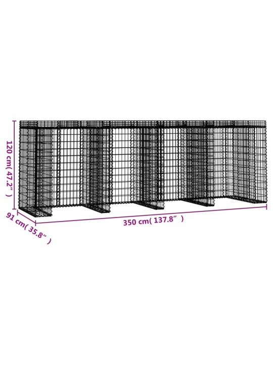 Gabionová stěna na popelnice 350x91x120 cm pozinkované železo