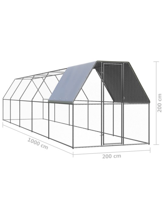 Venkovní klec pro kuřata 2 x 10 x 2 m pozinkovaná ocel