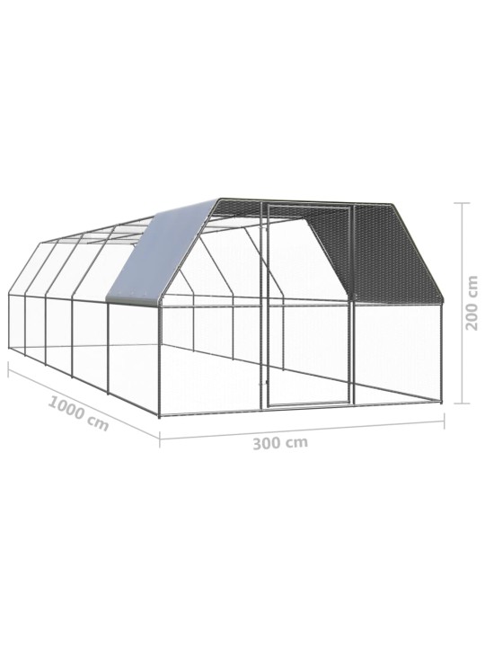 Venkovní klec pro kuřata 3 x 10 x 2 m pozinkovaná ocel