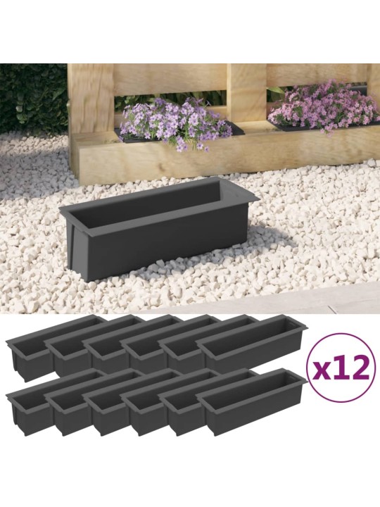 Květinové truhlíky na europalety 12 ks šedé 36x13,5x9,5 cm PP