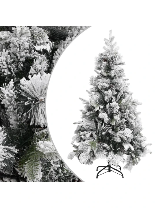 Vánoční stromek se sněhem a šiškami 195 cm PVC a PE