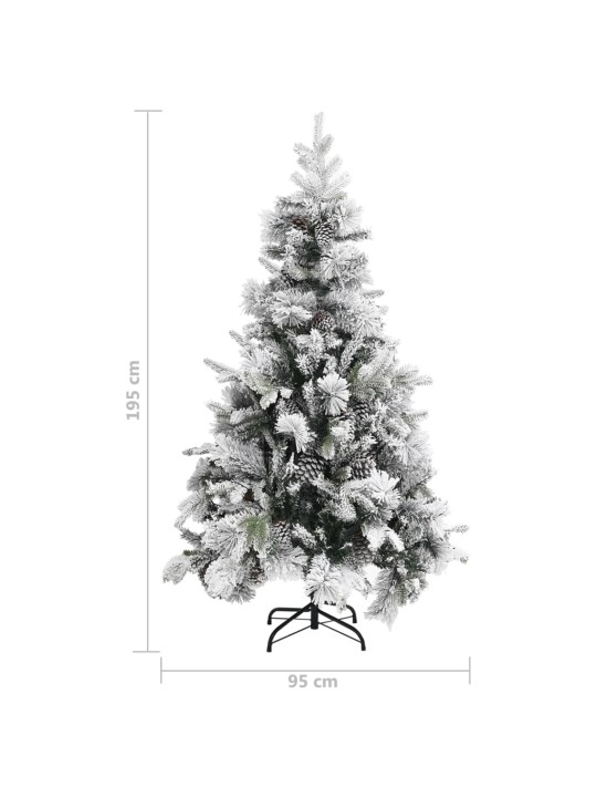 Vánoční stromek se sněhem a šiškami 195 cm PVC a PE