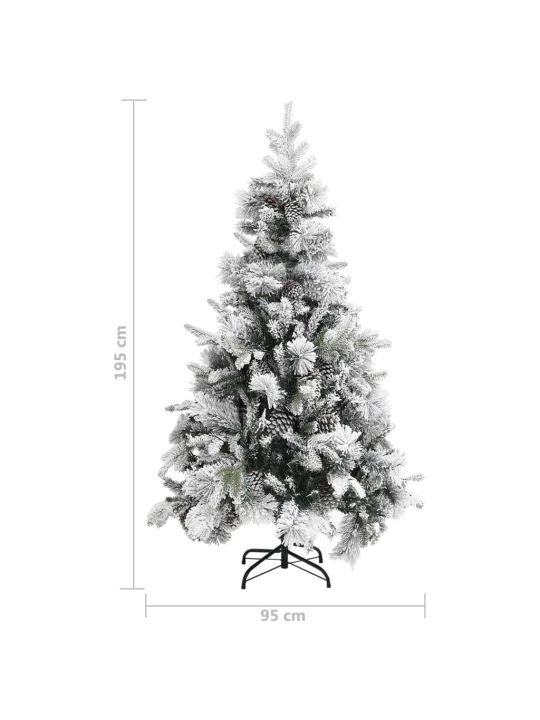 Vánoční stromek se sněhem a šiškami 195 cm PVC a PE
