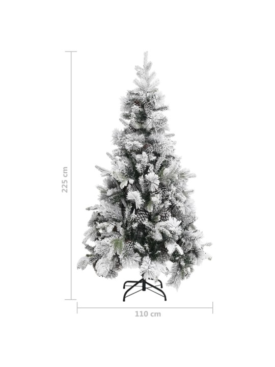 Vánoční stromek se sněhem a šiškami 225 cm PVC a PE