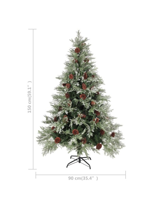 Vánoční stromek se šiškami zelenobílý 150 cm PVC a PE
