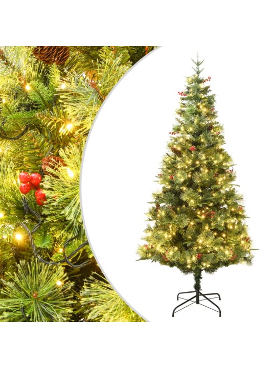 Vánoční stromek s LED a borovými šiškami zelený 150 cm PVC a PE