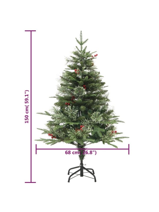 Vánoční stromek s LED a borovými šiškami zelený 150 cm PVC a PE