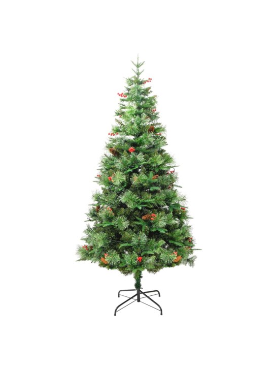 Vánoční stromek s LED a borovými šiškami zelený 195 cm PVC a PE
