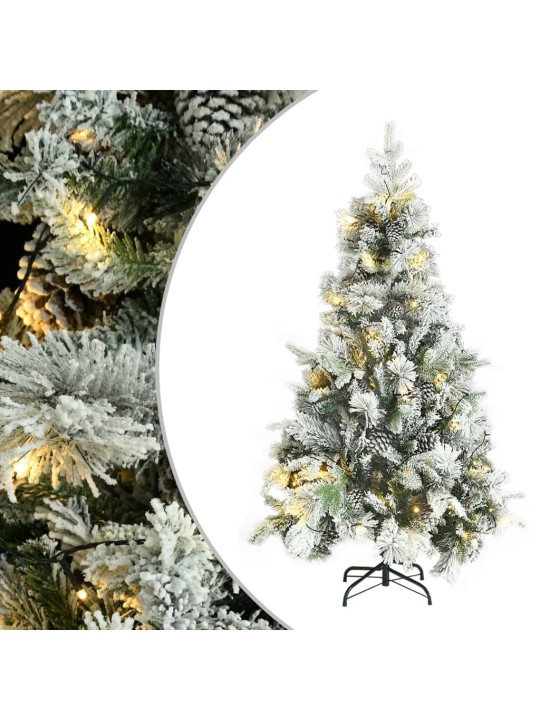 Vánoční stromek s LED zasněžený s šiškami 195 cm PVC a PE