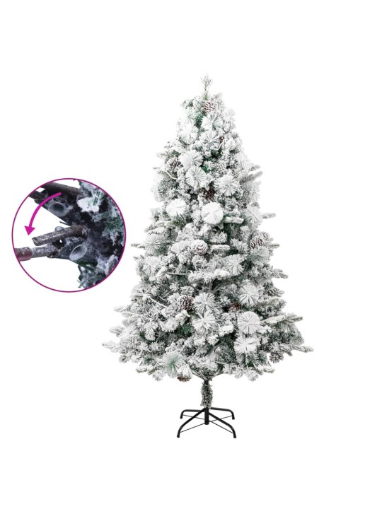 Vánoční stromek s LED zasněžený s šiškami 195 cm PVC a PE