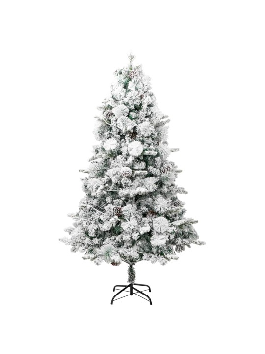 Vánoční stromek s LED zasněžený s šiškami 195 cm PVC a PE
