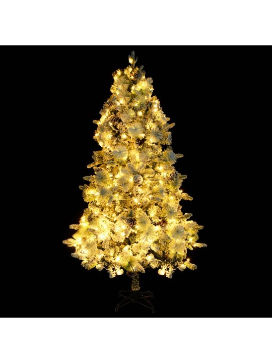 Vánoční stromek s LED zasněžený s šiškami 195 cm PVC a PE