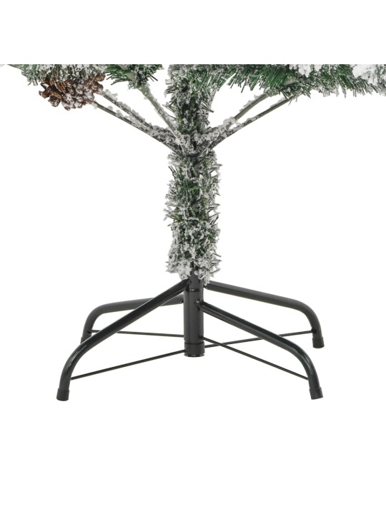Vánoční stromek s LED zasněžený s šiškami 195 cm PVC a PE