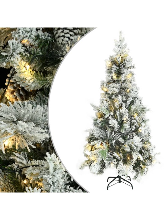 Vánoční stromek s LED zasněžený s šiškami 225 cm PVC a PE
