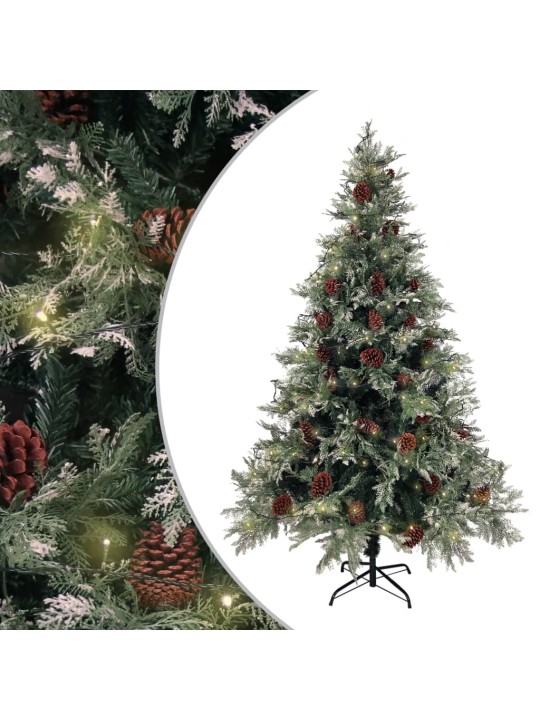 Vánoční stromek s LED a šiškami zelený a bílý 120 cm PVC a PE