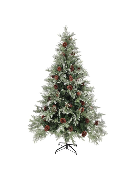 Vánoční stromek s LED a šiškami zelený a bílý 120 cm PVC a PE