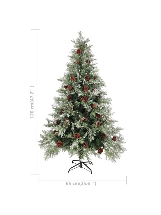 Vánoční stromek s LED a šiškami zelený a bílý 120 cm PVC a PE