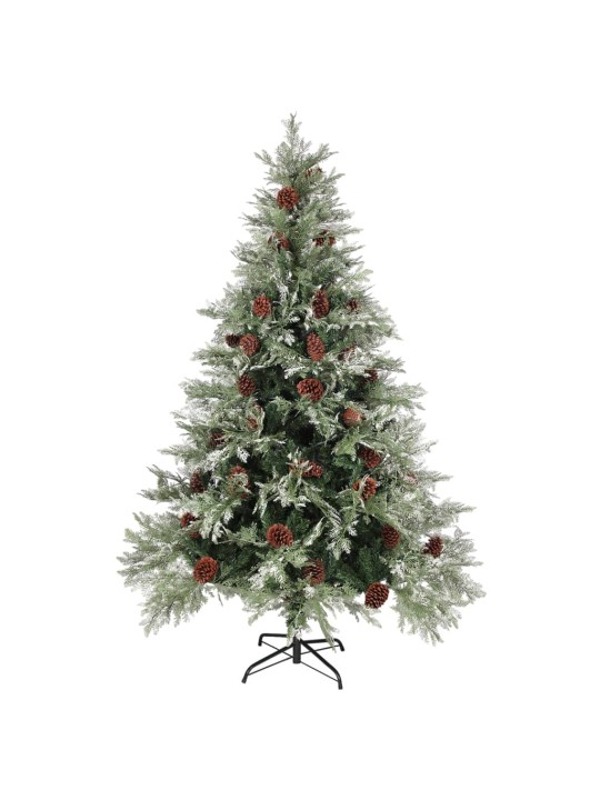 Vánoční stromek s LED a šiškami zelený a bílý 150 cm PVC a PE