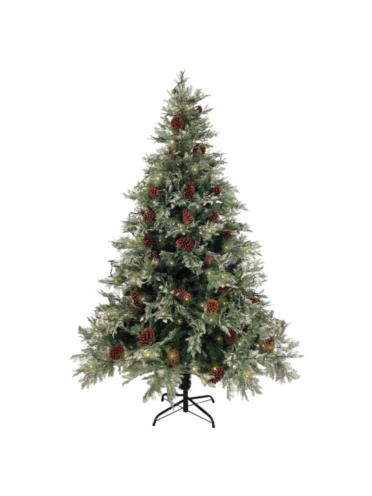 Vánoční stromek s LED a šiškami zelený a bílý 150 cm PVC a PE