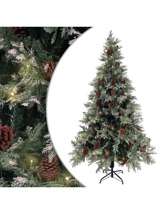 Vánoční stromek s LED a šiškami zelený a bílý 195 cm PVC a PE