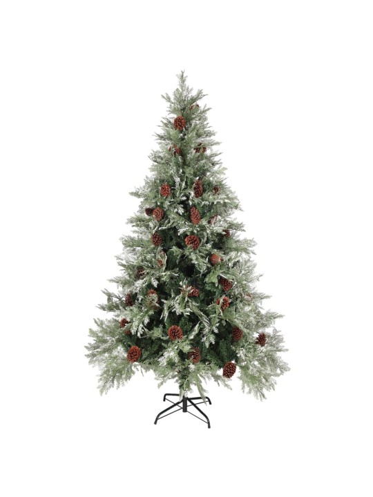 Vánoční stromek s LED a šiškami zelený a bílý 195 cm PVC a PE