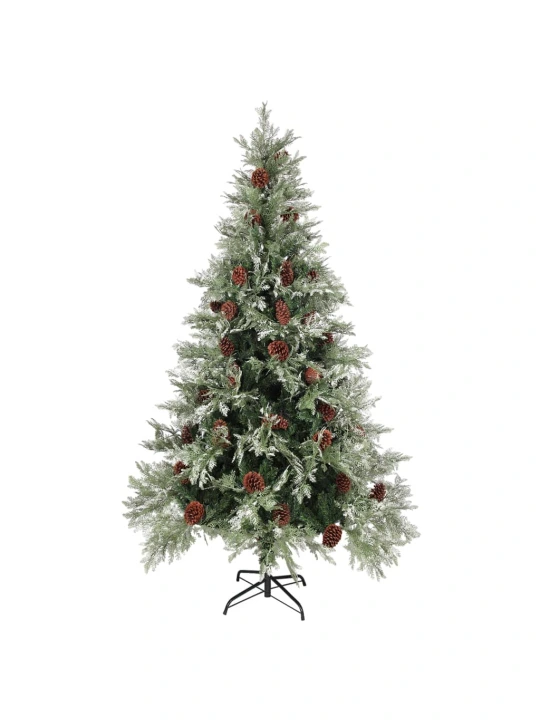 Vánoční stromek s LED a šiškami zelený a bílý 195 cm PVC a PE