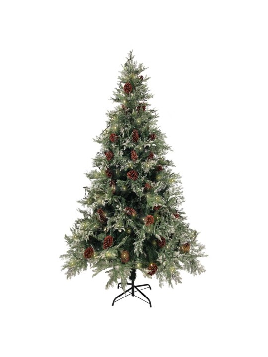 Vánoční stromek s LED a šiškami zelený a bílý 195 cm PVC a PE