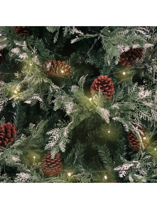 Vánoční stromek s LED a šiškami zelený a bílý 195 cm PVC a PE
