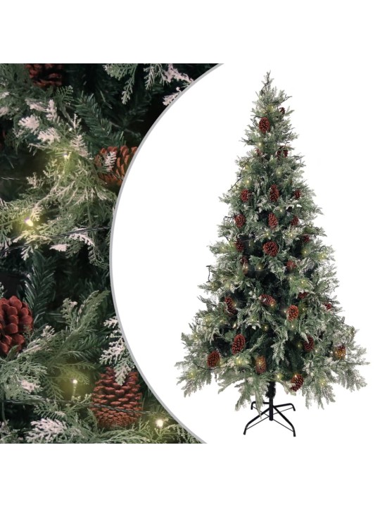 Vánoční stromek s LED a šiškami zelený a bílý 225 cm PVC a PE